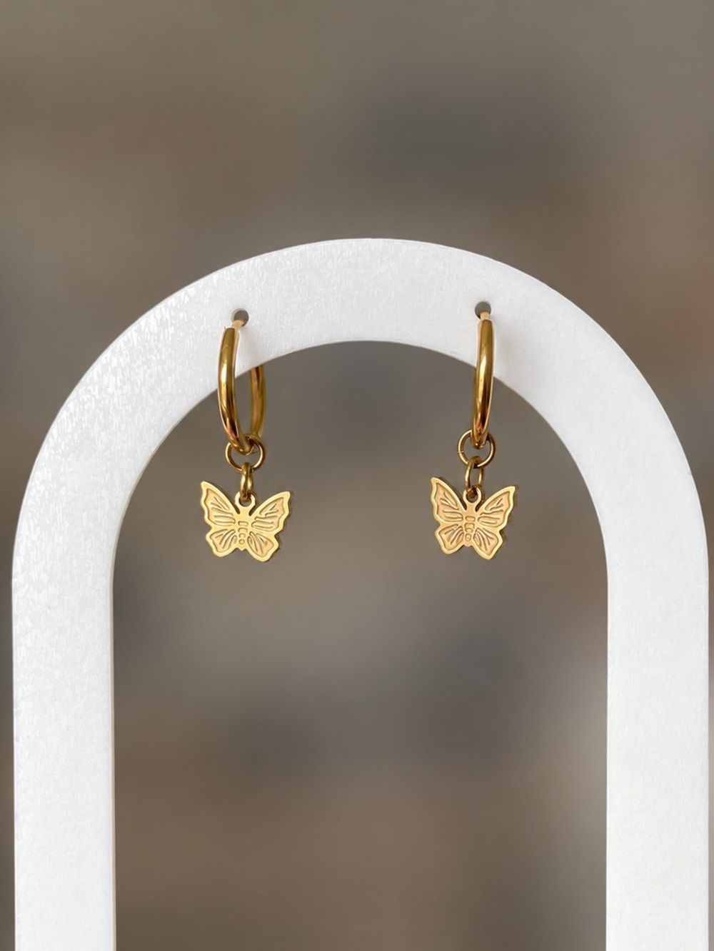 18K Gold PVD Butterfly Charm Huggie Hoop Earrings